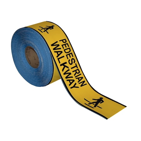 Superior Mark Floor Marking Message Tape, 4in x 100Ft , PEDESTRIAN WALKWAY IN-50-627I
